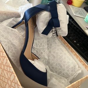 Brand new in box!  Jewel Badgley Mischka heels!  Gorgeous navy with jewels!